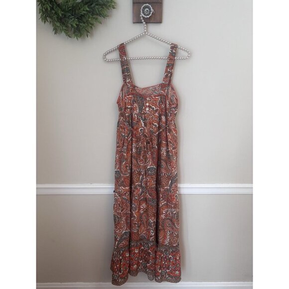 NWT Band Of The Free Womens Size S Orange Paisley Maxi Dress Floral Sleeveless - Picture 3 of 5
